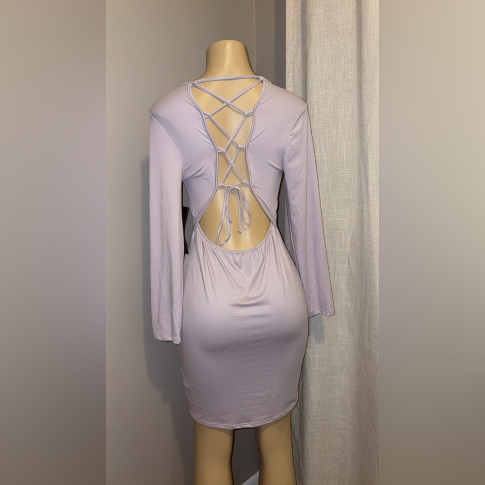 Elegant Lavender Long Sleeve Dress - Picture 3 of 5